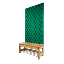Ławka z Panelem Ściennym Pikowanym Butelkowa Zieleń Siedzisko Drewno Lite LPPK-17 Rozmiary od 50 cm do 100 cm
