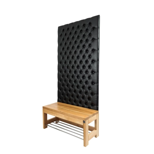 Ławka z Panelem Ściennym Pikowanym Ekoskóra Czarna Siedzisko Drewno Lite LPPK-17 Rozmiary od 50 cm do 100 cm