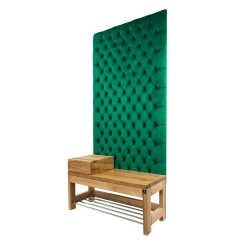 Ławka z Panelem Ściennym Pikowanym Butelkowa Zieleń Siedzisko  Drewno Lite LPPK-18 Rozmiary od 50 cm do 100 cm