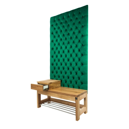 Ławka z Panelem Ściennym Pikowanym Butelkowa Zieleń Siedzisko  Drewno Lite LPPK-18 Rozmiary od 50 cm do 100 cm