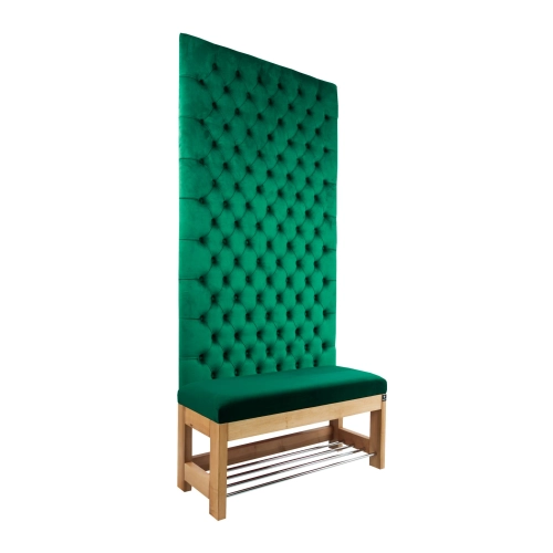 Ławka z Panelem Ściennym Pikowanym Siedzisko Gładkie Butelkowa Zieleń LPPK-19 Rozmiary od 50 cm do 100 cm