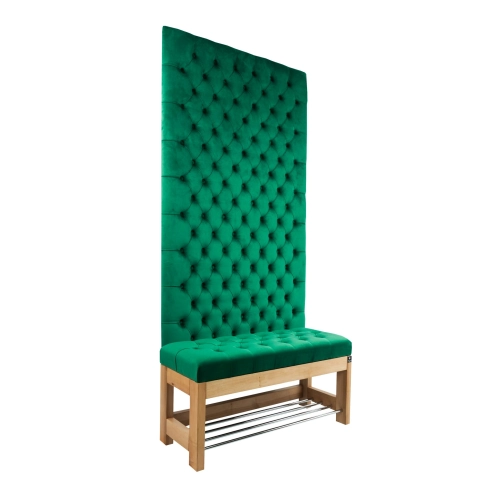 Ławka z Panelem Ściennym Pikowanym Siedzisko Pikowane Butelkowa Zieleń LPPK-20 Rozmiary od 50 cm do 100 cm