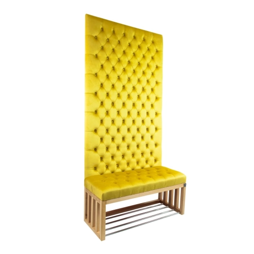 Ławka z Panelem Ściennym Pikowanym Siedzisko Pikowane Cytrynowa Żółcień LPPK-21 Rozmiary od 50 cm do 100 cm
