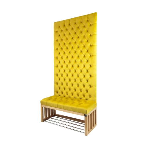 Ławka z Panelem Ściennym Pikowanym Siedzisko Pikowane Cytrynowa Żółcień LPPK-21 Rozmiary od 50 cm do 100 cm