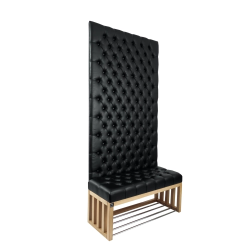 Ławka z Panelem Ściennym Pikowanym Siedzisko Pikowane Czarna Ekoskóra LPPK-21 Rozmiary od 50 cm do 100 cm