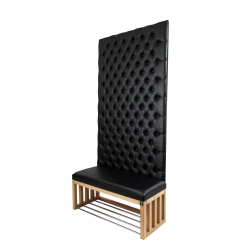 Ławka z Panelem Ściennym Pikowanym Siedzisko Gładkie Czarna Ekoskóra LPPK-22 Rozmiary od 50 cm do 100 cm