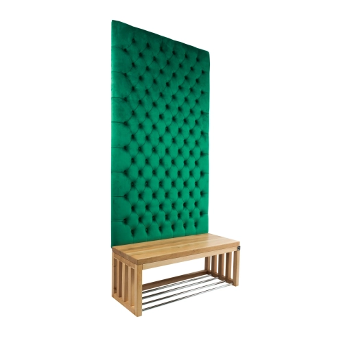 Ławka z Panelem Ściennym Pikowanym Butelkowa Zieleń Siedzisko Drewno Lite LPPK-23 Rozmiary od 50 cm do 100 cm