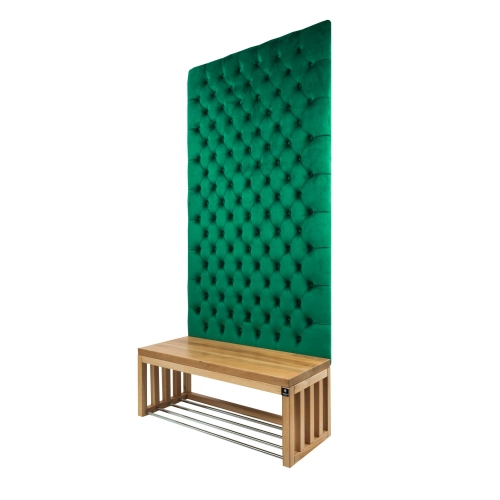 Ławka z Panelem Ściennym Pikowanym Butelkowa Zieleń Siedzisko Drewno Lite LPPK-23 Rozmiary od 50 cm do 100 cm