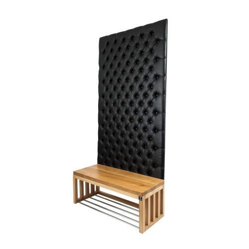 Ławka z Panelem Ściennym Pikowanym Czarna Ekoskóra Siedzisko Drewno Lite LPPK-23 Rozmiary od 50 cm do 100 cm