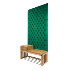 Ławka z Panelem Ściennym Pikowanym Butelkowa Zieleń Siedzisko Drewno Lite LPPK-24 Rozmiary od 50 cm do 100 cm