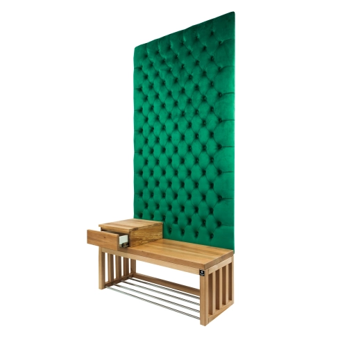 Ławka z Panelem Ściennym Pikowanym Butelkowa Zieleń Siedzisko Drewno Lite LPPK-24 Rozmiary od 50 cm do 100 cm