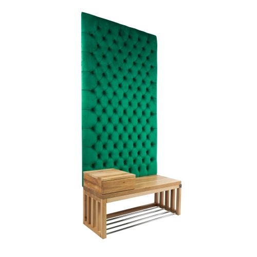 Ławka z Panelem Ściennym Pikowanym Butelkowa Zieleń Siedzisko Drewno Lite LPPK-24 Rozmiary od 50 cm do 100 cm