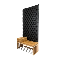 Ławka z Panelem Ściennym Pikowanym Czarna Ekoskóra Siedzisko Drewno Lite LPPK-24 Rozmiary od 50 cm do 100 cm