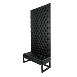 Ławka z Panelem Ściennym Pikowanym Siedzisko Pikowane Ekoskóra Czarna LPPK-25 Rozmiary od 50 cm do 100 cm