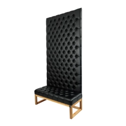 Ławka z Panelem Ściennym Pikowanym Siedzisko Pikowane Ekoskóra Czarna LPPK-25 Rozmiary od 50 cm do 100 cm