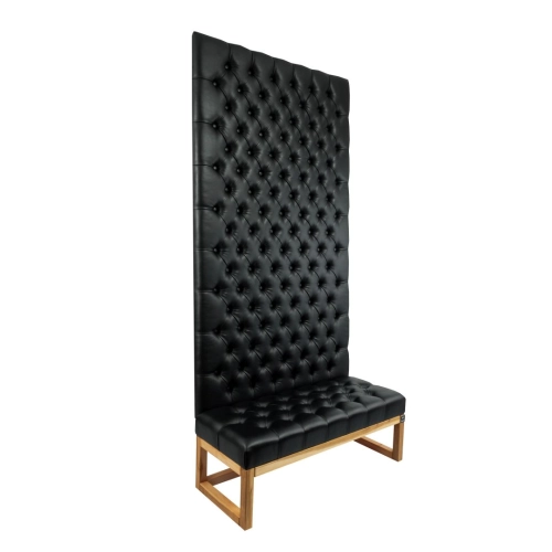 Ławka z Panelem Ściennym Pikowanym Siedzisko Pikowane Ekoskóra Czarna LPPK-25 Rozmiary od 50 cm do 100 cm