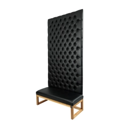 Ławka z Panelem Ściennym Pikowanym Siedzisko Gładkie Ekoskóra Czarna LPPK-26 Rozmiary od 50 cm do 100 cm