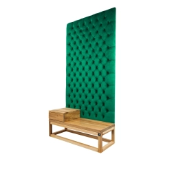Ławka z Panelem Ściennym Pikowanym Butelkowa Zieleń Siedzisko  Drewno Lite LPPK-28 Rozmiary od 50 cm do 100 cm