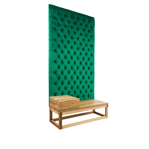 Ławka z Panelem Ściennym Pikowanym Butelkowa Zieleń Siedzisko  Drewno Lite LPPK-28 Rozmiary od 50 cm do 100 cm