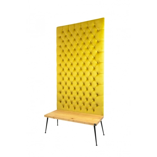 Ławka z Panelem Ściennym Pikowanym Cytrynowa Żółcień Siedzisko Drewno Lite LPPK-3 Rozmiary od 50 cm do 100 cm