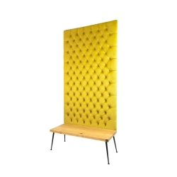 Ławka z Panelem Ściennym Pikowanym Cytrynowa Żółcień Siedzisko Drewno Lite LPPK-3 Rozmiary od 50 cm do 100 cm