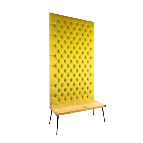 Ławka z Panelem Ściennym Pikowanym Cytrynowa Żółcień Siedzisko Drewno Lite LPPK-3 Rozmiary od 50 cm do 100 cm