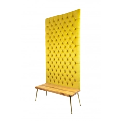 Ławka z Panelem Ściennym Pikowanym Cytrynowa Żółcień Siedzisko  Drewno Lite LPPK-3 Rozmiary od 50 cm do 100 cm