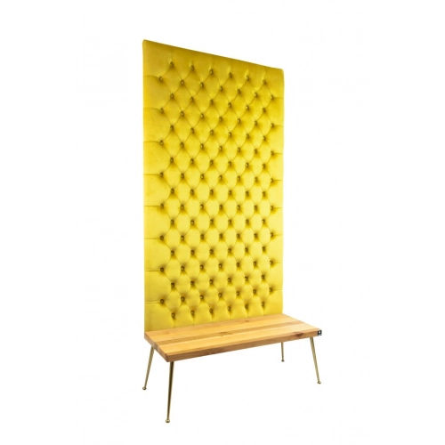 Ławka z Panelem Ściennym Pikowanym Cytrynowa Żółcień Siedzisko  Drewno Lite LPPK-3 Rozmiary od 50 cm do 100 cm