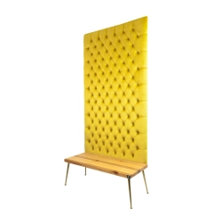 Ławka z Panelem Ściennym Pikowanym Cytrynowa Żółcień Siedzisko  Drewno Lite LPPK-3 Rozmiary od 50 cm do 100 cm