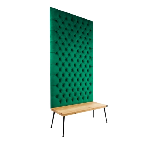 Ławka z Panelem Ściennym Pikowanym Butelkowa Zieleń Siedzisko  Drewno Lite LPPK-3 Rozmiary od 50 cm do 100 cm