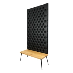 Ławka z Panelem Ściennym Pikowanym Ekoskóra Czarna Siedzisko Drewno Lite LPPK-3 Rozmiary od 50 cm do 100 cm