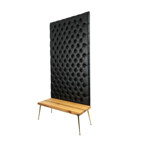 Ławka z Panelem Ściennym Pikowanym Ekoskóra Czarna Siedzisko Drewno Lite LPPK-3 Rozmiary od 50 cm do 100 cm