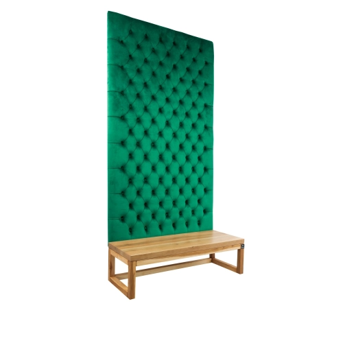 Ławka z Panelem Ściennym Pikowanym Butelkowa Zieleń Siedzisko Drewno Lite LPPK-31 Rozmiary od 50 cm do 100 cm