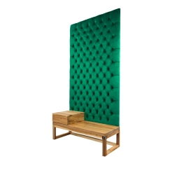 Ławka z Panelem Ściennym Pikowanym Butelkowa Zieleń Siedzisko Drewno Lite LPPK-32 Rozmiary od 50 cm do 100 cm