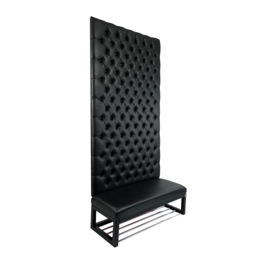 Ławka z Panelem Ściennym Pikowanym Siedzisko Gładkie Ekoskóra Czarna LPPK-35 Rozmiary od 50 cm do 100 cm