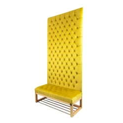 Ławka z Panelem Ściennym Pikowanym Siedzisko Pikowane Cytrynowa Żółcień  LPPK-36 Rozmiary od 50 cm do 100 cm