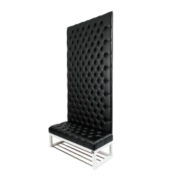 Ławka z Panelem Ściennym Pikowanym  Siedzisko Pikowane  Ekoskóra Czarna LPPK-36 Rozmiary od 50 cm do 100 cm