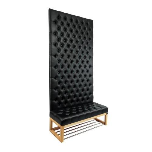 Ławka z Panelem Ściennym Pikowanym Siedzisko Pikowane Ekoskóra Czarna  LPPK-36 Rozmiary od 50 cm do 100 cm