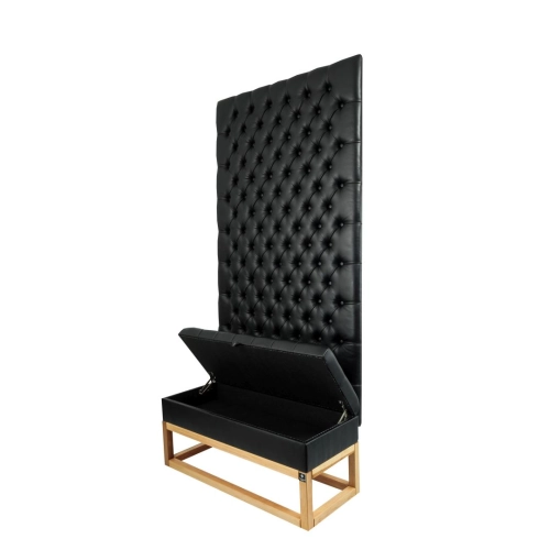 Mini Kufer z Panelem Ściennym  Siedzisko Pikowane Ekoskóra Czarna  LPPK-37 Rozmiary od 50 cm do 100 cm