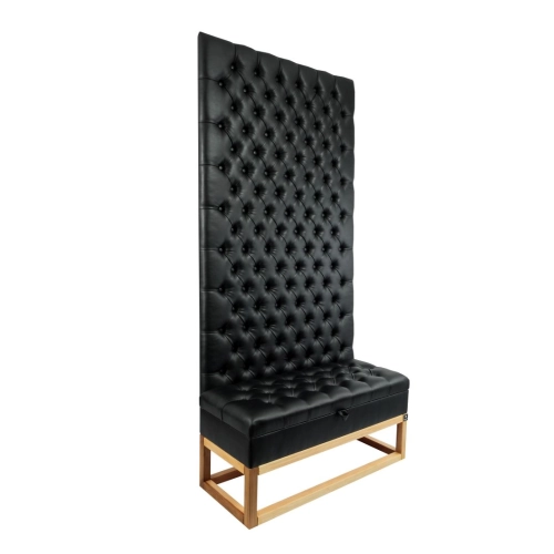 Mini Kufer z Panelem Ściennym  Siedzisko Pikowane Ekoskóra Czarna  LPPK-37 Rozmiary od 50 cm do 100 cm