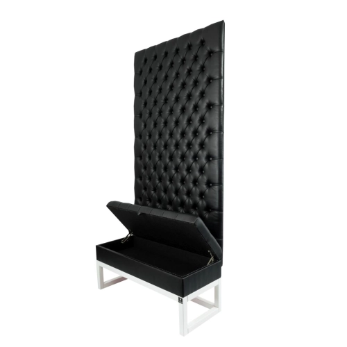 Mini Kufer z Panelem Ściennym  Siedzisko Pikowane Ekoskóra Czarna LPPK-38 Rozmiary od 50 cm do 100 cm