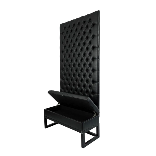 Mini Kufer z Panelem Ściennym Siedzisko Pikowane Ekoskóra Czarna LPPK-38 Rozmiary od 50 cm do 100 cm