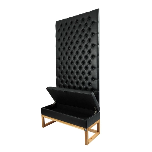 Mini Kufer z Panelem Ściennym  Siedzisko Pikowane Ekoskóra Czarna LPPK-38 Rozmiary od 50 cm do 100 cm
