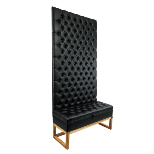 Mini Kufer z Panelem Ściennym  Siedzisko Pikowane Ekoskóra Czarna LPPK-38 Rozmiary od 50 cm do 100 cm