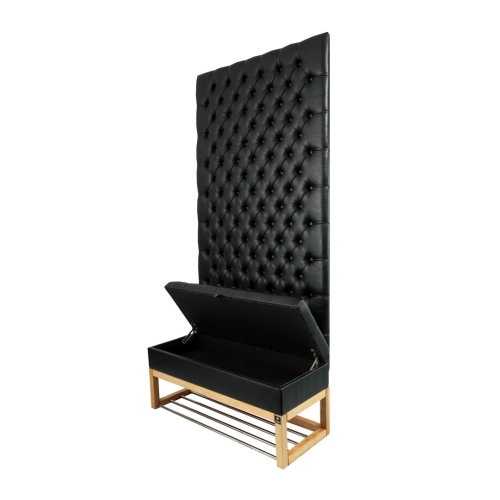 Mini Kufer z Panelem Ściennym  Siedzisko Pikowane Ekoskóra Czarna LPPK-39 Rozmiary od 50 cm do 100 cm