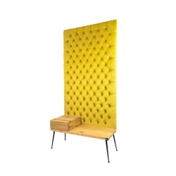 Ławka z Panelem Ściennym Pikowanym Cytrynowa Żółcień Siedzisko Drewno Lite LPPK-4 Rozmiary od 50 cm do 100 cm