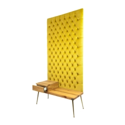 Ławka z Panelem Ściennym Pikowanym Cytrynowa Żółcień Siedzisko Drewno Lite LPPK-4 Rozmiary od 50 cm do 100 cm