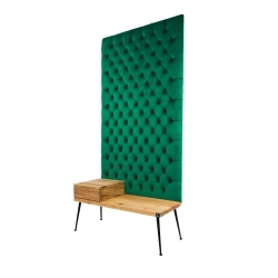Ławka z Panelem Ściennym Pikowanym Butelkowa Zieleń Siedzisko Drewno Lite LPPK-4 Rozmiary od 50 cm do 100 cm