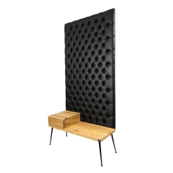 Ławka z Panelem Ściennym Pikowanym Ekoskóra Czarna Siedzisko  Drewno Lite LPPK-4 Rozmiary od 50 cm do 100 cm