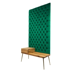 Ławka z Panelem Ściennym Pikowanym Butelkowa Zieleń Siedzisko  Drewno Lite LPPK-4 Rozmiary od 50 cm do 100 cm